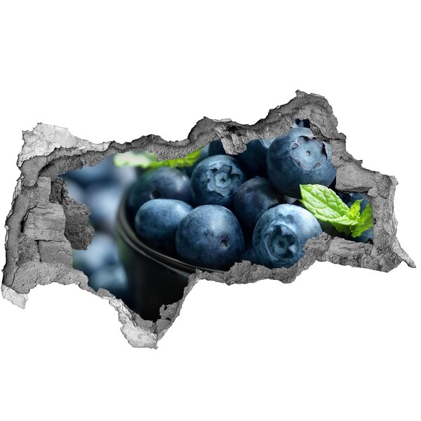 Wandsticker 3D doorkijk Bosbessen in een gat in de muur