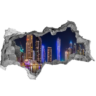 3D sticker gat in stenen muur De moderne skyline van Dubai