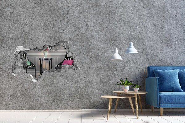 Wandsticker 3D doorkijk Een gouden tafel in een elegant interieur.