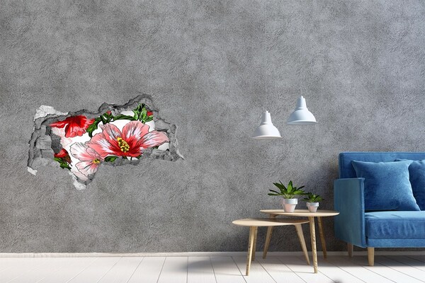 3D muursticker gescheurde muur Bloemen in een gat in de muur