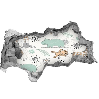 3D muursticker gescheurde muur Dieren in de jungle