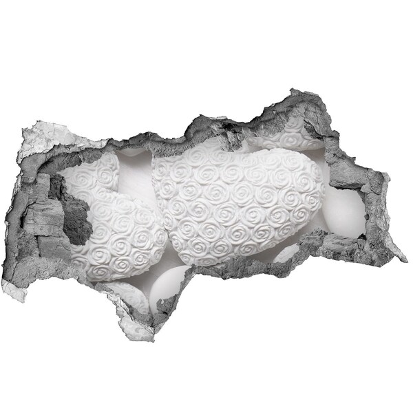 3D muursticker gescheurde muur Witte rozen in een gat in de muur