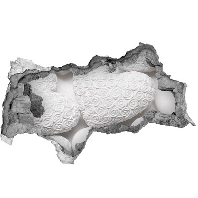 3D muursticker gescheurde muur Witte rozen in een gat in de muur