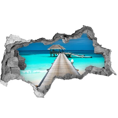 Zelfklevende 3D wandsticker illusie Tropische pier boven turkoois water