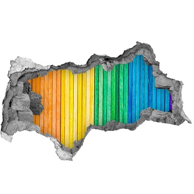 Zelfklevende 3D wandsticker illusie Kleurrijke borden in een gat in de muur