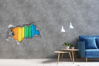 Zelfklevende 3D wandsticker illusie Kleurrijke borden in een gat in de muur