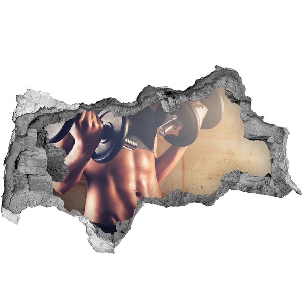 3D muursticker gescheurde muur De sportschool in actie.