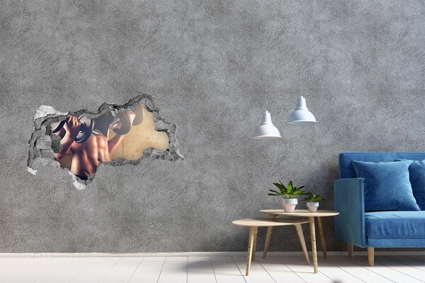 3D muursticker gescheurde muur De sportschool in actie.