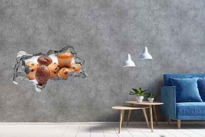 Wandsticker 3D doorkijk Zoete gebakjes van achter de muur