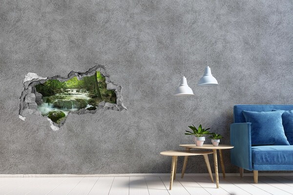 Zelfklevende 3D wandsticker illusie Groene vallei met een waterval