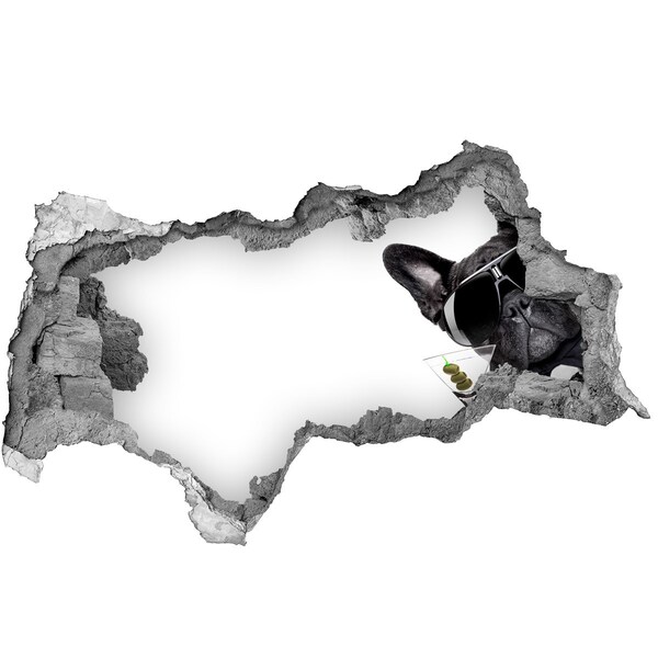 Wandsticker 3D doorkijk Stijlvolle hond met een drankje