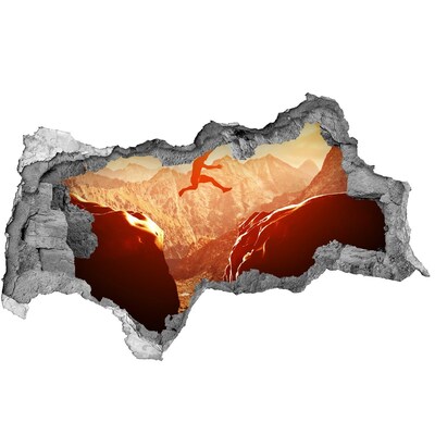 3D sticker gat in stenen muur Spring in de afgrond