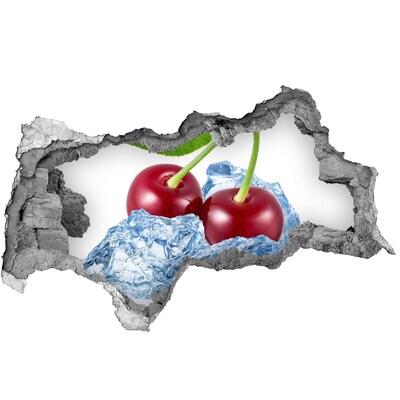 Zelfklevende 3D wandsticker illusie Zoete kersen op ijs