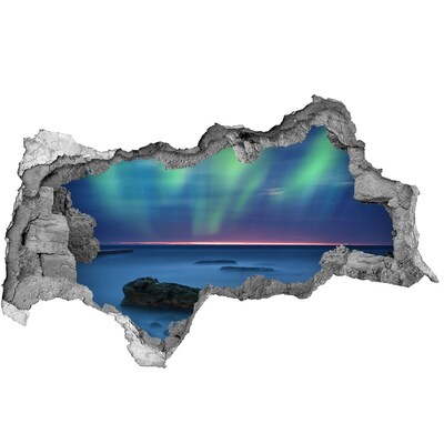 Wandsticker 3D doorkijk Aurora Borealis boven de oceaan