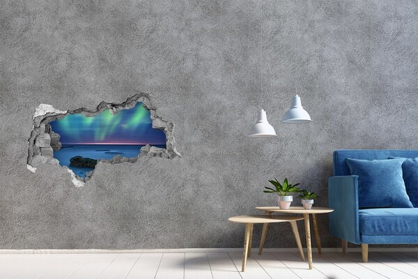 Wandsticker 3D doorkijk Aurora Borealis boven de oceaan