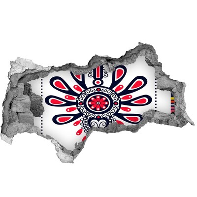 Wandsticker 3D doorkijk Kleurrijk etnisch patroon in een gat in de muur