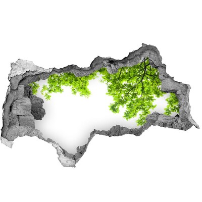 3D sticker gat in stenen muur Een groene oase achter de muur