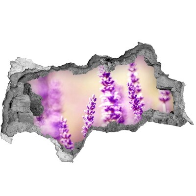 3D muursticker gescheurde muur Lavendelbloemen in een gebroken muur