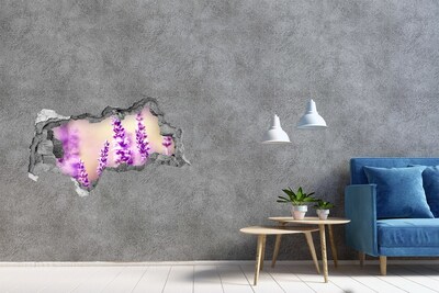 3D muursticker gescheurde muur Lavendelbloemen in een gebroken muur