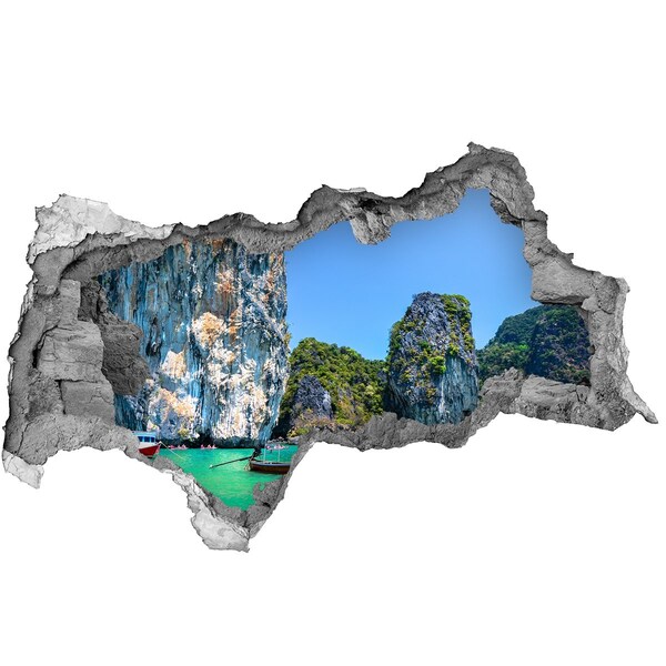 Wandsticker 3D doorkijk Caribische baai met een boot