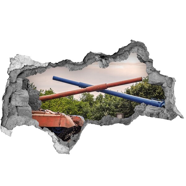 3D sticker gat in stenen muur Tankgevecht in de ruïnes