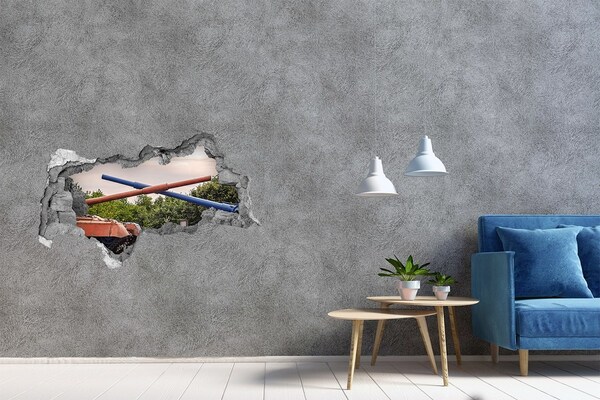 3D sticker gat in stenen muur Tankgevecht in de ruïnes