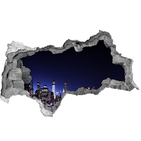 Zelfklevende 3D wandsticker illusie Nachtpanorama van New York