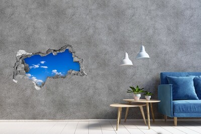 3D sticker gat in stenen muur Blauwe lucht met wolken
