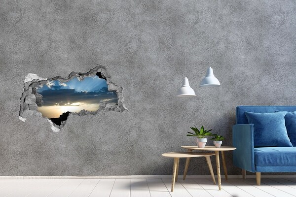 3D muursticker gescheurde muur Zonsondergang boven de zee