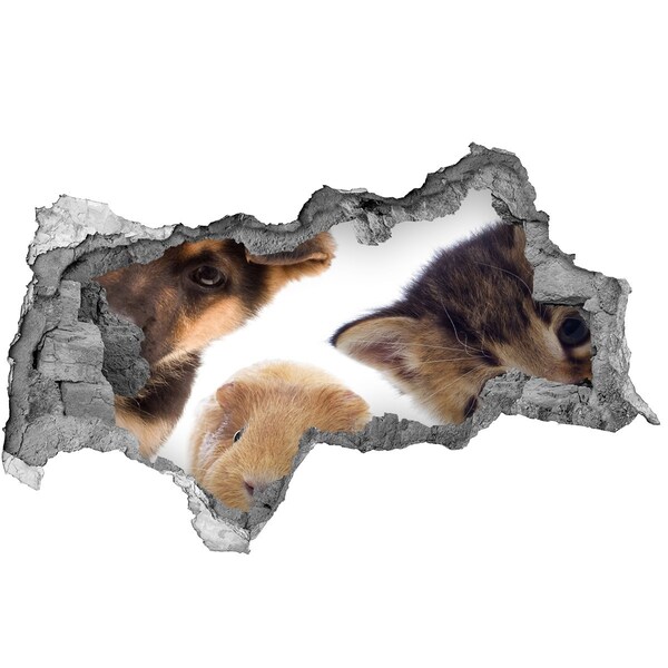 3D sticker gat in stenen muur Dieren van buiten de muur