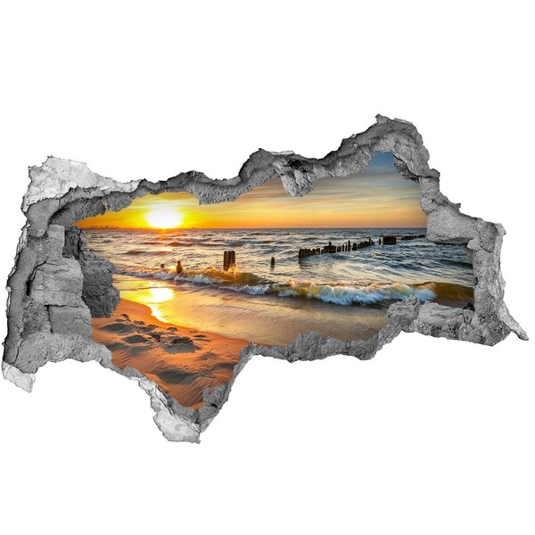 3D muursticker gescheurde muur Zonsondergang boven de zee