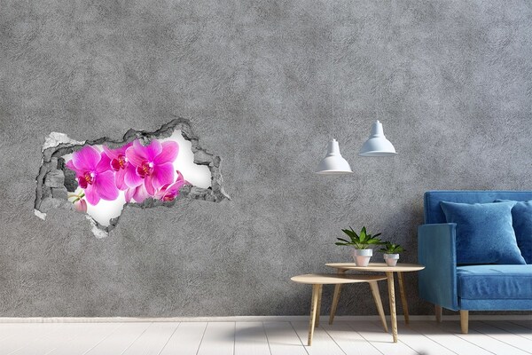 Zelfklevende 3D wandsticker illusie Orchideeën in een betonnen gat