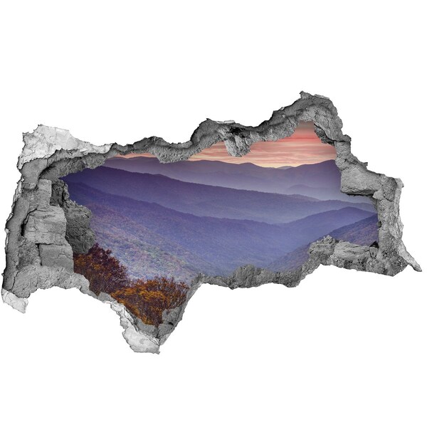 Wandsticker 3D doorkijk Berglandschap bij zonsopgang