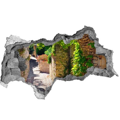 3D sticker gat in stenen muur Een groene straat in de stad