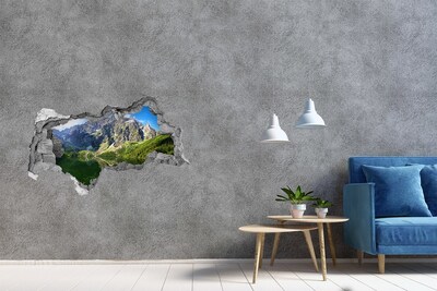 3D muursticker gescheurde muur Berglandschap met een meer