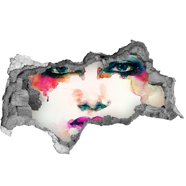 3D sticker gat in stenen muur Een kleurrijk portret in een gat in de muur.