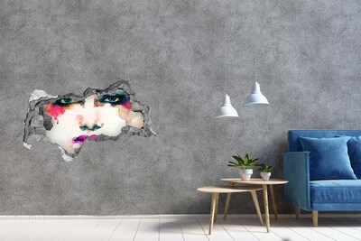 3D sticker gat in stenen muur Een kleurrijk portret in een gat in de muur.