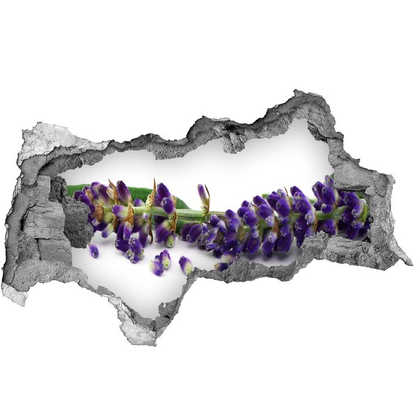 Zelfklevende 3D wandsticker illusie Een lavendelbloem door een gat in de muur.