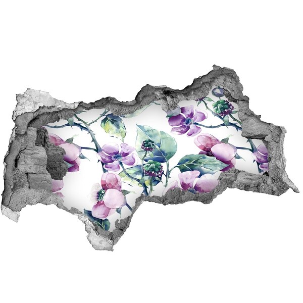 Wandsticker 3D doorkijk Bloemenmuurschildering in een beschadigde muur