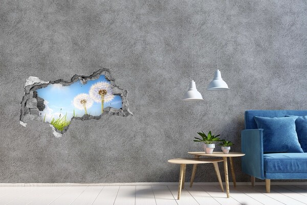 3D muursticker gescheurde muur Paardenbloemen in de lucht