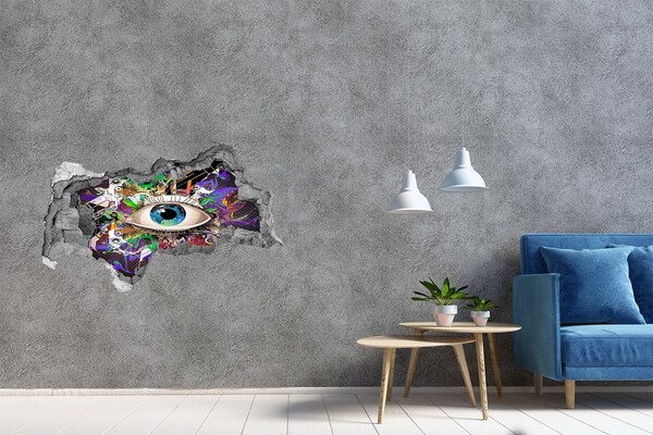 3D muursticker gescheurde muur Een oog in een kleurrijke compositie