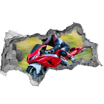 Zelfklevende 3D wandsticker illusie Motorfiets in actie
