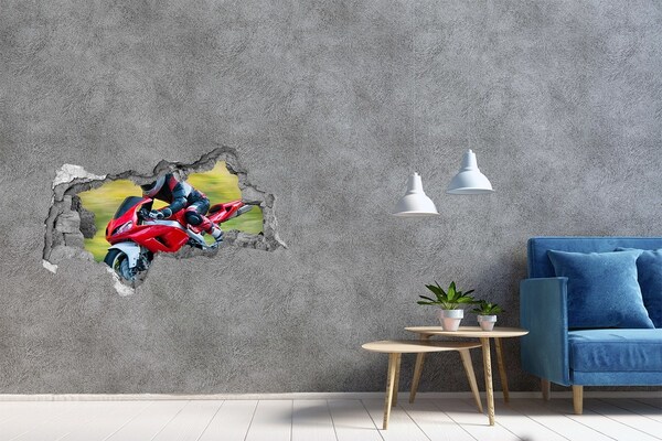 Zelfklevende 3D wandsticker illusie Motorfiets in actie