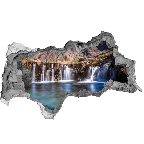 3D sticker gat in stenen muur Waterval in de bergen
