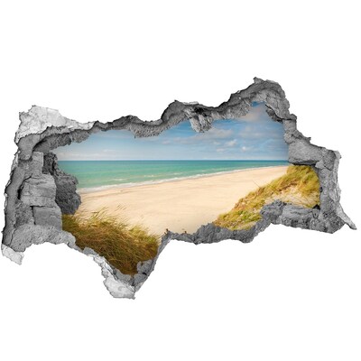 Wandsticker 3D doorkijk Caribisch strand door een gat in de muur