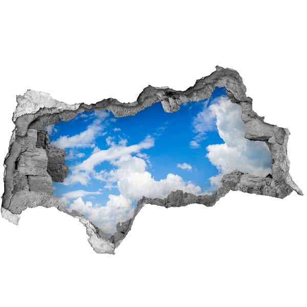 3D sticker gat in stenen muur Blauwe lucht met wolken