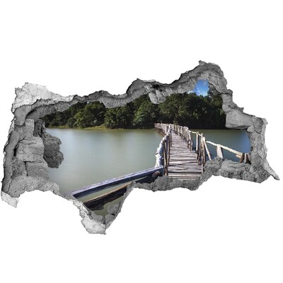Zelfklevende 3D wandsticker illusie Een brug over het water