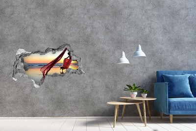 Zelfklevende 3D wandsticker illusie Dansen op het strand bij zonsondergang