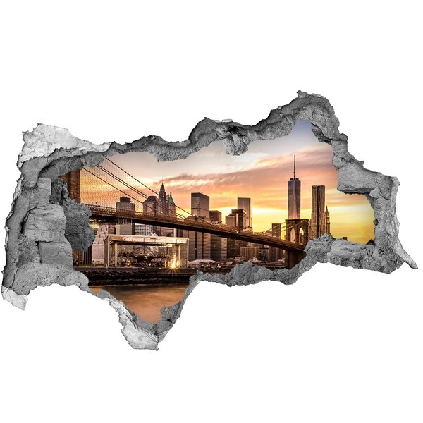 Wandsticker 3D doorkijk Brooklyn Bridge bij zonsondergang