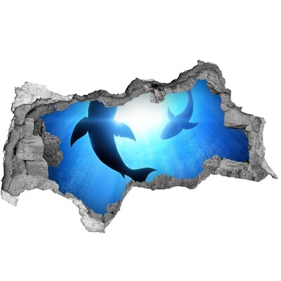 Wandsticker 3D doorkijk Onderwaterwereld met haaien